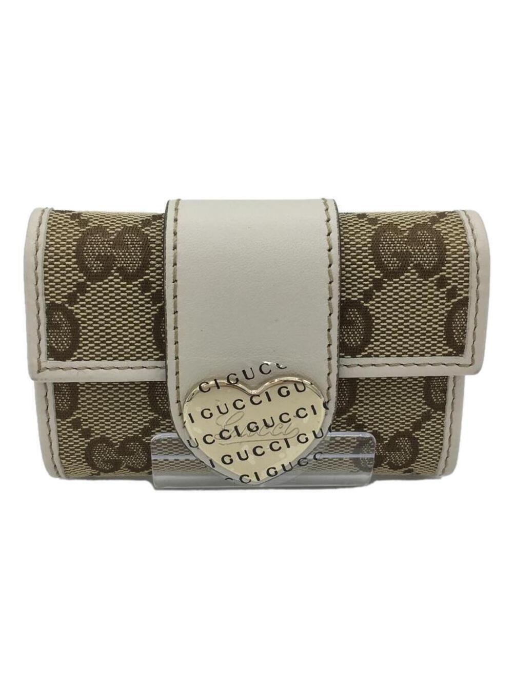 Gucci Lovely Heart 6 key case beige GG canvas white leather